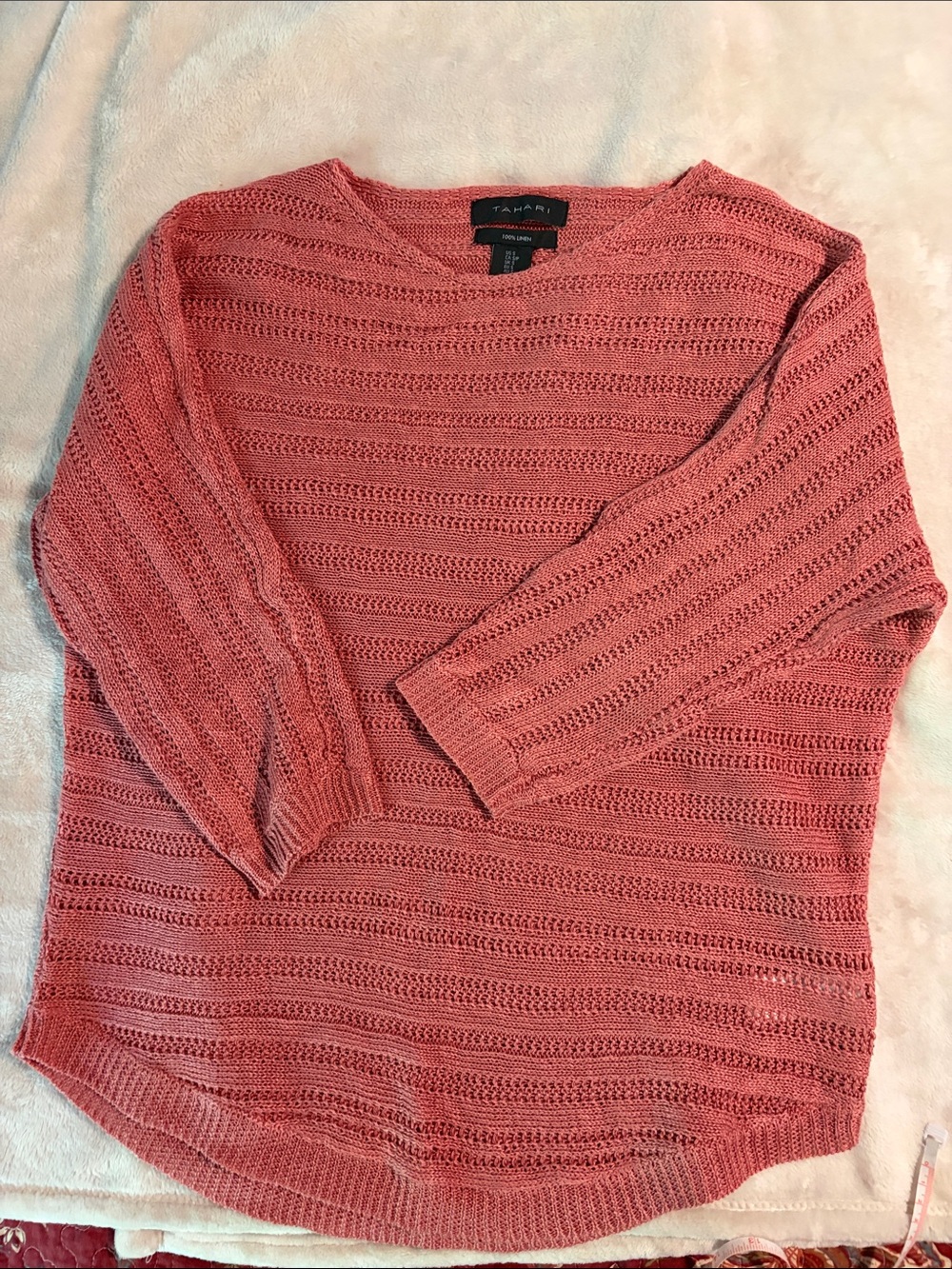 Tahari Coral Open-Weave Scoop Neck Sweater
